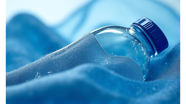 바다 플라스틱을 수거하여 재활용 섬유로 만드는 과정이 시각화된 이미지